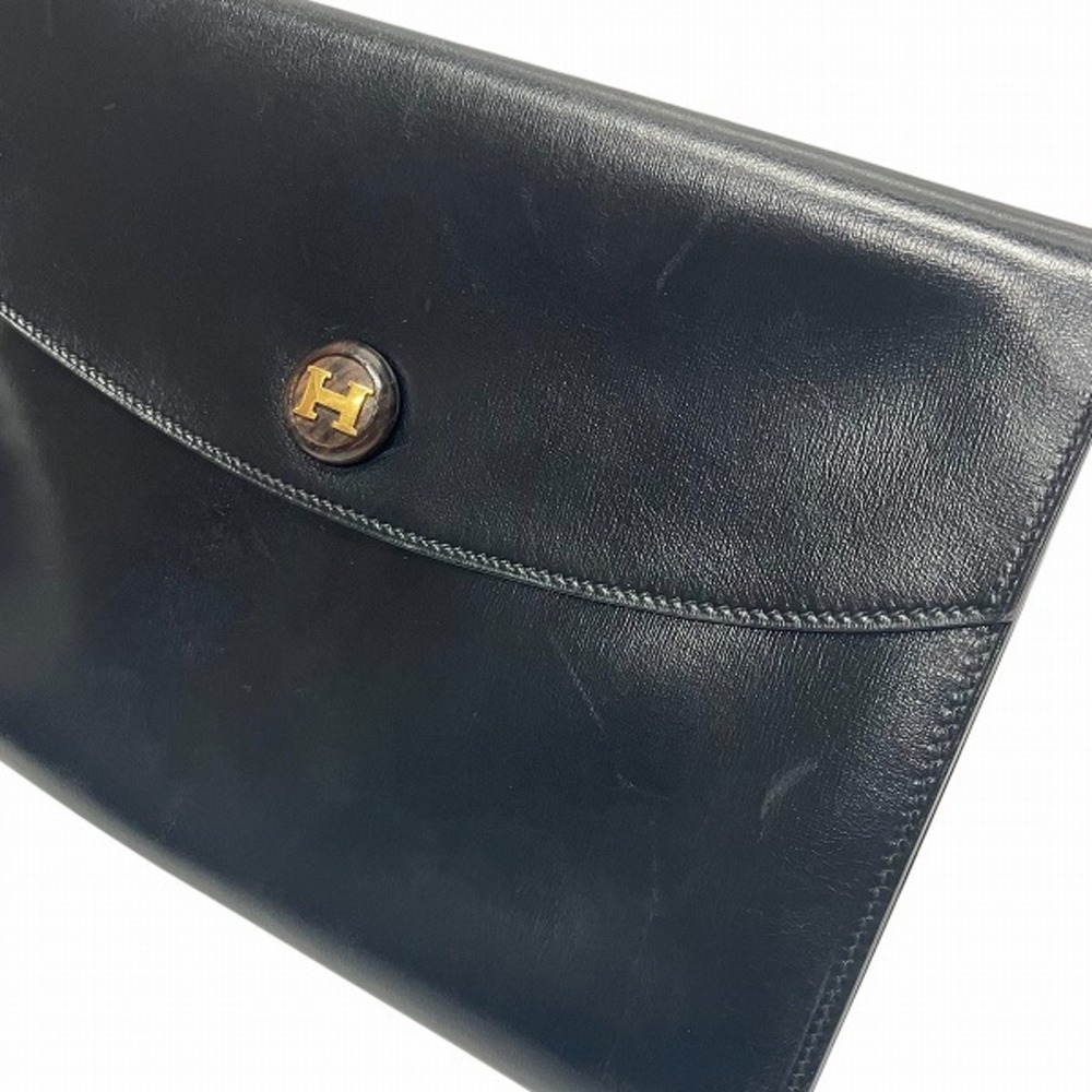 HERMES Black Wood Button Pochette Rio Bag Clutch - Picture 7 of 9